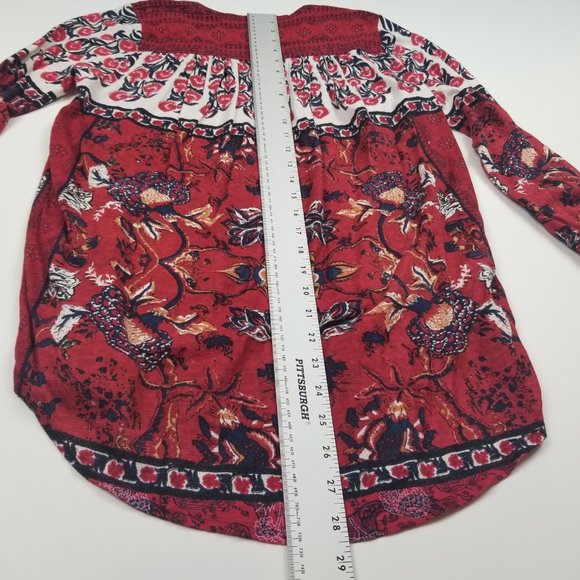 Lucky Brand Linen Blend Red White Blue 3/4 Boho Top Blouse Tunic sz XS - Picture 5 of 6